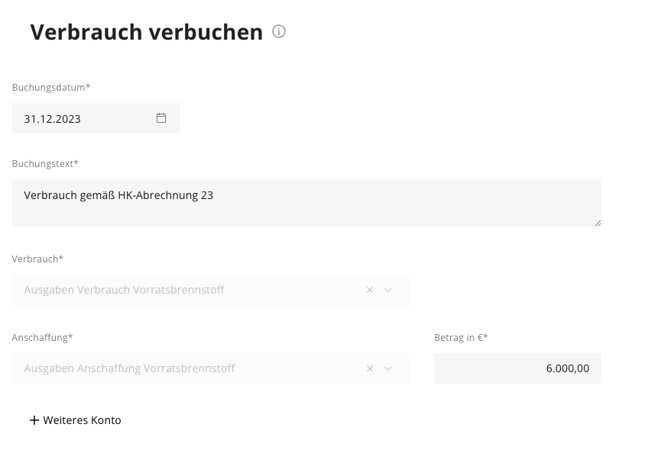 Verbrauch verbuchen