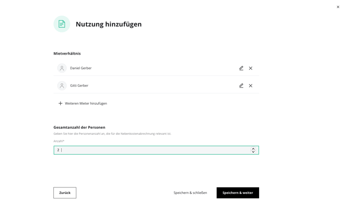 Nutzung hinzufügen Mietverhältnis